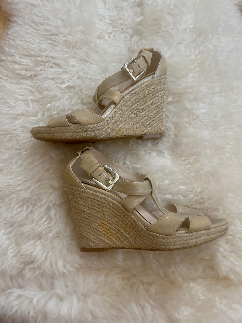 Calvin Klein Emmah Dusty Metallic Wedge Espadrilles size 8